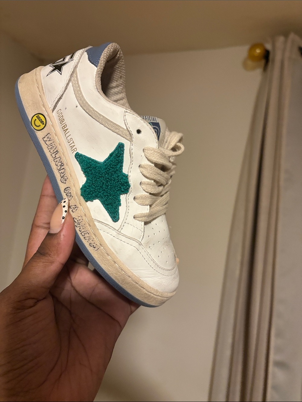 Kids Golden Goose White Sneakers with Green Star